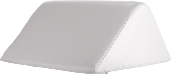 Weißes Keilkissen aus Schaumstoff für Rücken- und Beinlagerung, ergonomisch geformt.