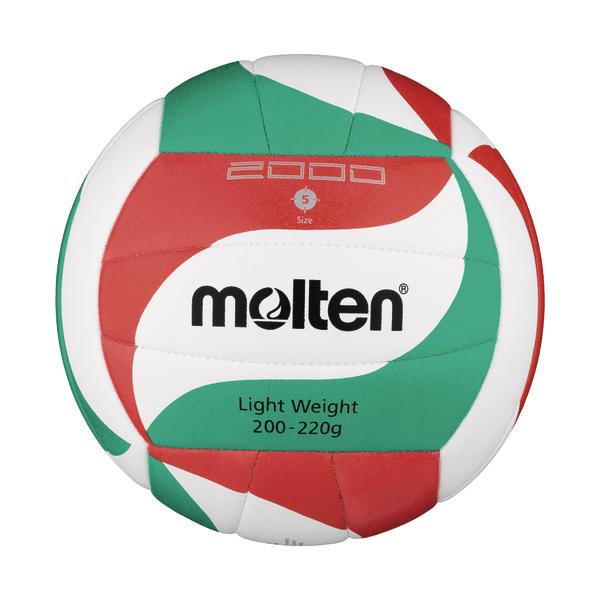 Volleyball Molten Größe 5, leichtes Gewicht, rot-grün-weiß, offizielle Spielballqualität.