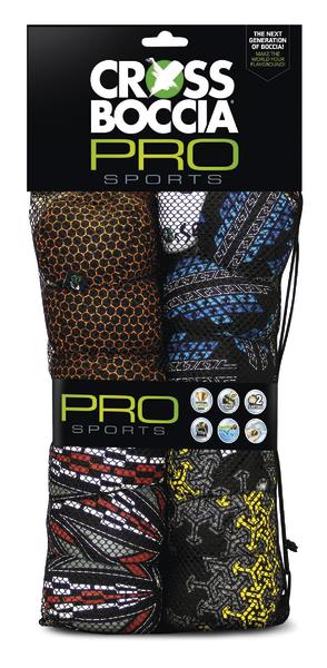 Crossboccia Pro Sports Boccia-Bälle im Netz, 4er Set mit buntem Design, Outdoor-Spielzeug.