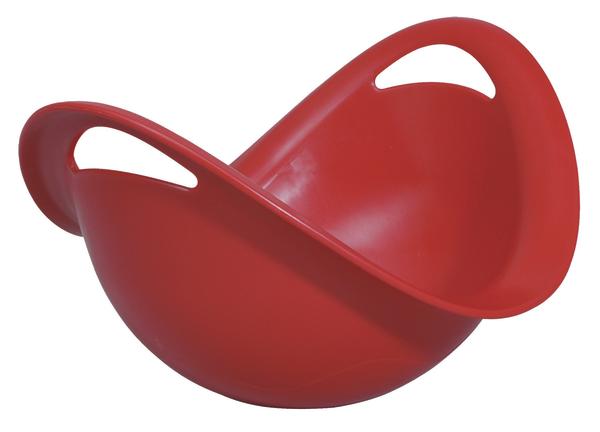 Roter Balance-Sitz mit Griffen, ergonomisch geformt für Gleichgewichtstraining und Spiel.