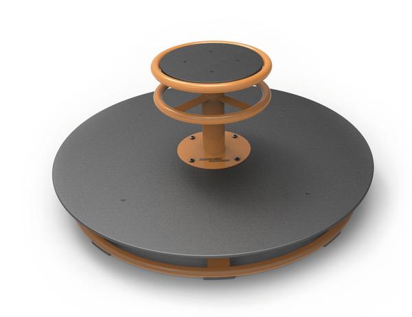 Karussell mit orangefarbenem Griff und schwarzer Plattform für Spielplätze und Freizeit.