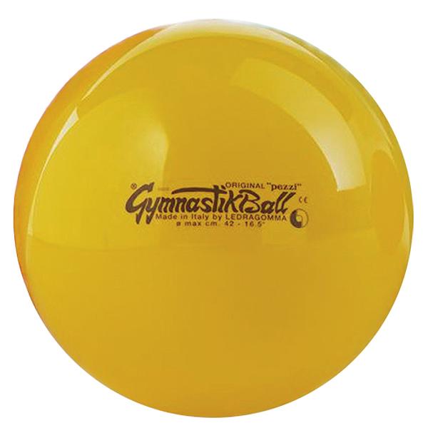 Gelber Gymnastikball aus Gummi, 42 cm Durchmesser, für Fitness und Training.