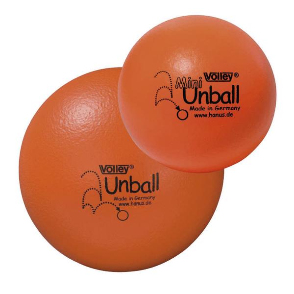 Zwei orangefarbene Volley Unball Bälle in verschiedenen Größen, Made in Germany.