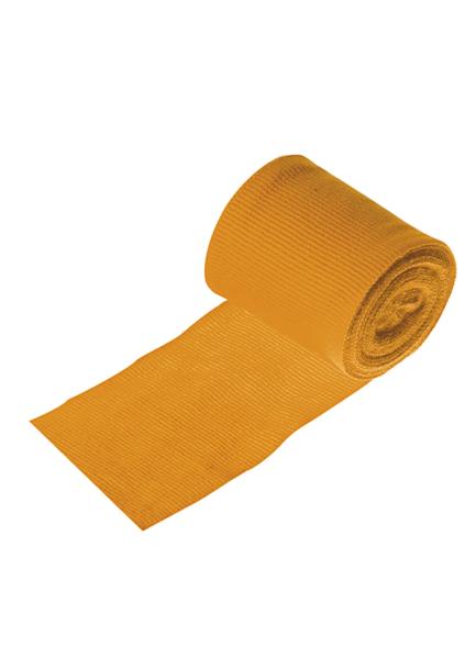 Orangefarbene elastische Bandage, aufgerollt, für Sport und Verletzungsbehandlung.