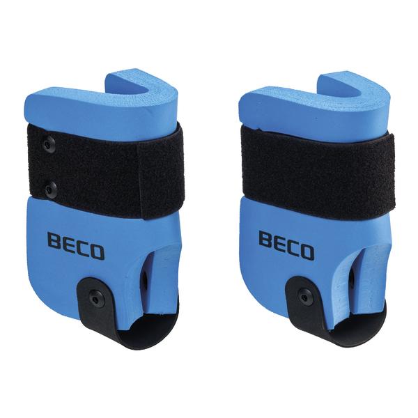 Blaue Schwimmhandschuhe mit schwarzem Klettverschluss von BECO für Wassersport und Training.