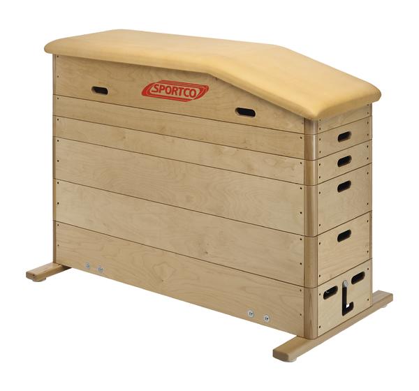 Sportco Sprungkasten aus Holz mit gepolsterter Oberfläche für Turnübungen.