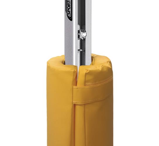 Gelbe Schutzhülle für Volleyball- oder Badmintonpfosten zur Polsterung und Sicherheit.