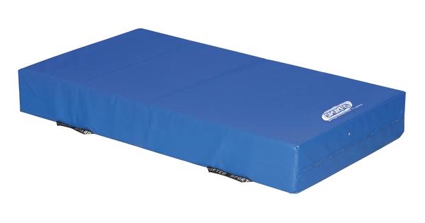 Blauer Turnmatte aus Schaumstoff für Sport und Gymnastik, rechteckig und faltbar.